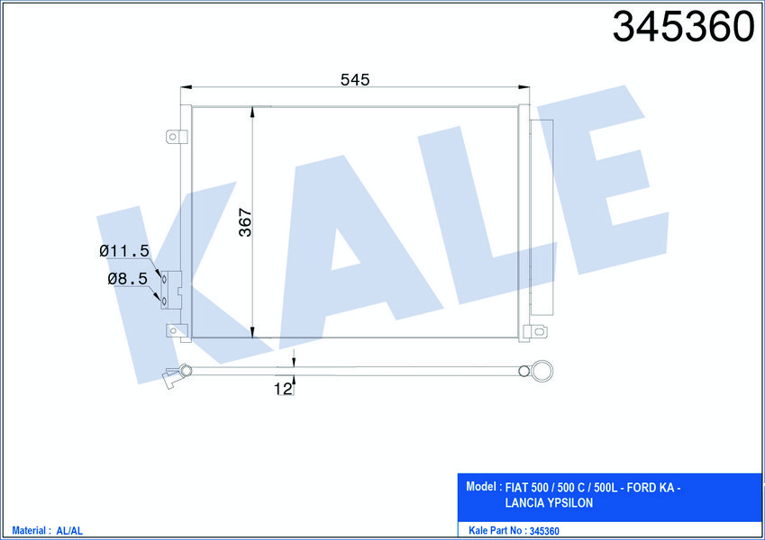 KLIMA RADYATORU (KONDANSER) FIAT 500 PANDA 12> 1.2 / 1.4 / 1.3JTD MULTIJET FORD KA 1.2 / 1.3TDCI 08 />