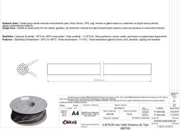 ICTEN ORGULU YAKIT HORTUMU 65649 3.2 MM X 8.0 MM NBR / CR E TIPI MAKARALI 25M