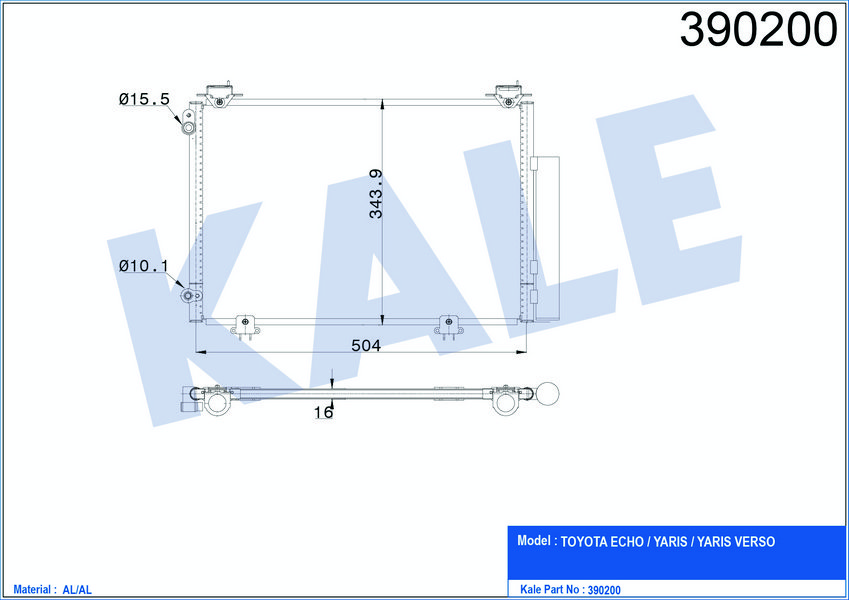 KLIMA RADYATORU TOYOTA YARIS 1999 2005 (520×318×16)