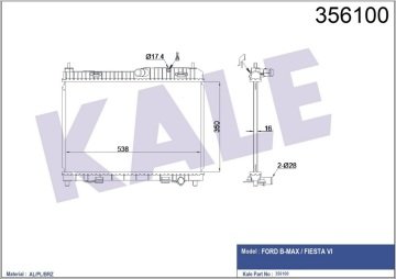 MOTOR SU RADYATORU FIESTA 1,25 16V / 1,4 16V 08 /> B MAX 1,4 16V 12 />  (350×558×18)