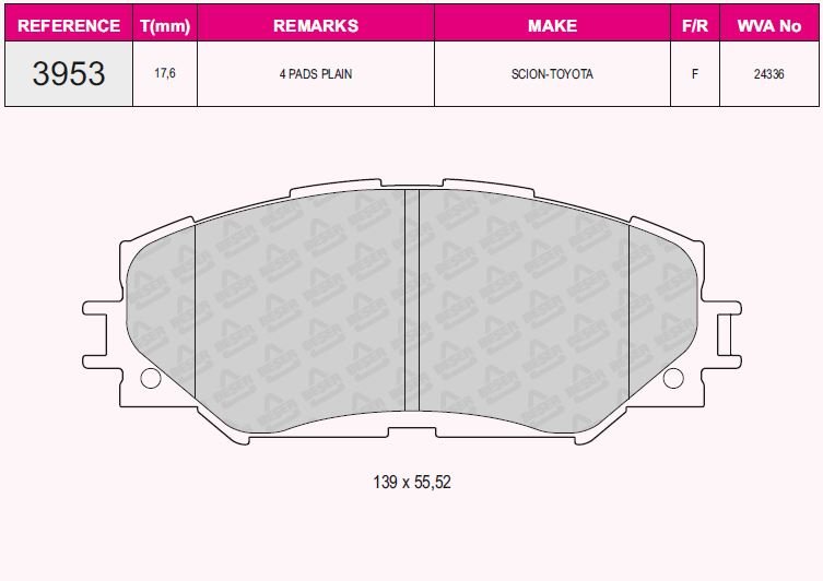 Ön Balata Corolla 1.6 01/09=>-1.8 05/07=>-Aurıs 1.4 1.6 Vtı 03/07=> 1.8 Vvtı 10/06=> Rav4 Iıı 3.06=>