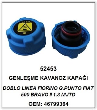 GENLEŞME KAVONOZ KAPAĞI (ORJİNAL TİP/ORİNGLİ) (MAVİ) PALIO-ALBEA-SIENA-DOBLO-LINEA-FIORINO (1.4 BAR) FIAT 500-BRAVO