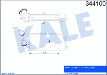 TURBO SOGUTUCU RADYATOR (INTERCOLL) C3 1,4HDI 16V 02> OLCU: (275×147×64)