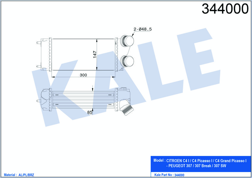 TURBO SOGUTUCU RADYATOR (INTERCOLL) P307 YM C4 C4 PICASSO DV6 (1,6HDI) 06>OLCU: (300×147×85)