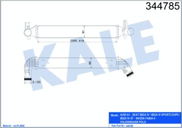 TURBO RADYATÖRÜ (INTERCOOLER) POLO 10=> A1 11=> IBIZA 09=> 1.4-1.8-2.0 (617x97x80) (MEK) (AL/PL/BRZ)