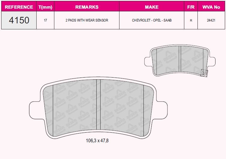 Arka Balata Insıgnıa 1.6-1.6T-1.8-2.0Cdtı 08=>14=> Saab 9.5 10=> Malıbu 2.0D 2.4 12=>