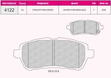 Ön Balata Fıesta Vı 1.4-1.4Tdci 1.6 Tdcı 08=>Swıft 10=> Justy 07=> Mazda Iı 07=> Sırıon 08=>
