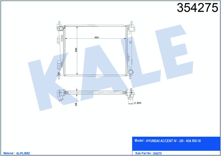Radyatör Brazing Accent Blue-İ20-Kıa Rıo Dizel 11=> (Manuel) (480X382X26)(Al-Pl-Brz)