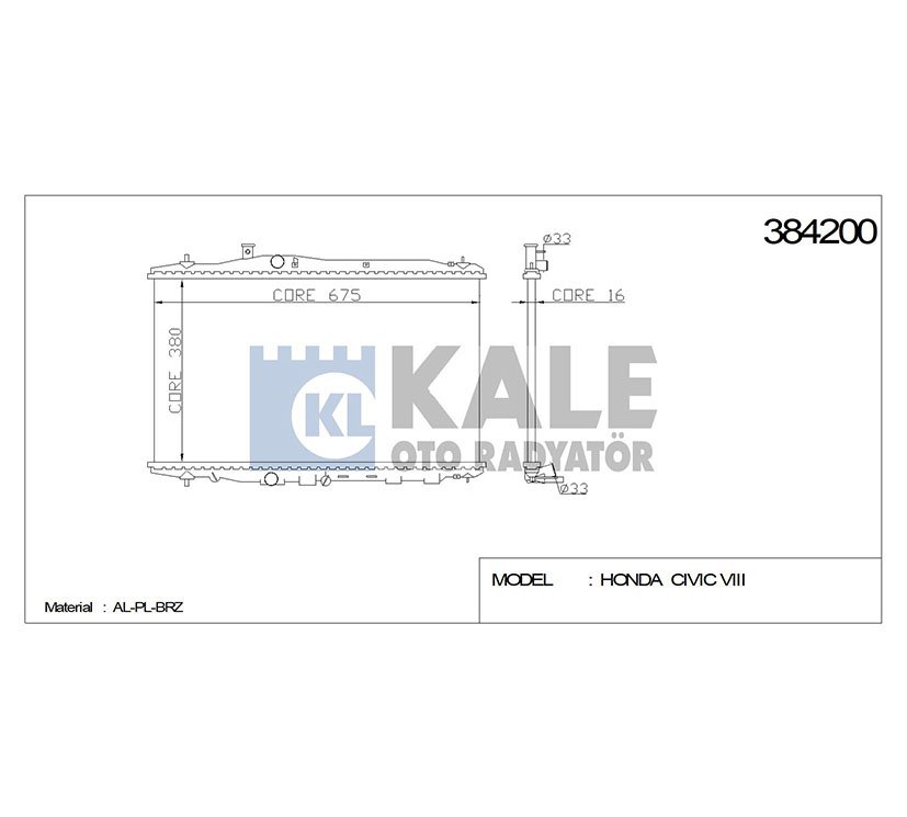 RADYATÖR SU CIVIC 06-12 FD6 1.8 VTEC 375x677x16 M-T BRAZING