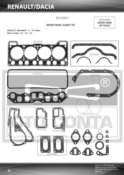 MOTOR TAKIM CONTASI R9 1400 BENZİNLİ (SKC 1.40mm / KEÇESİZ)