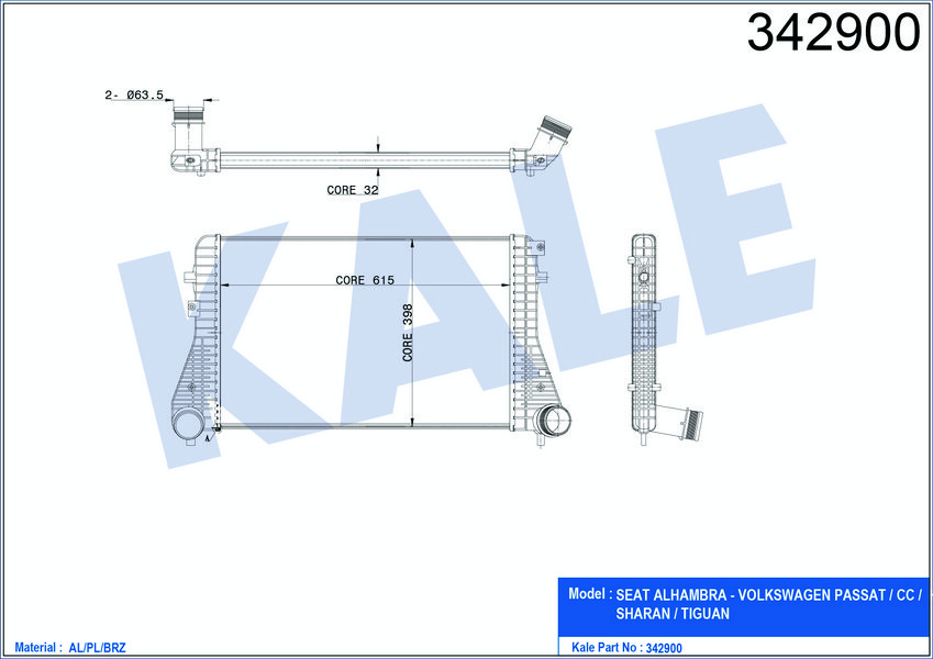TURBO RADYATORU (INTERCOOLER) PASSAT / CC TIGUAN SHARAN ALHAMBRA 2,0TDI 08>>
