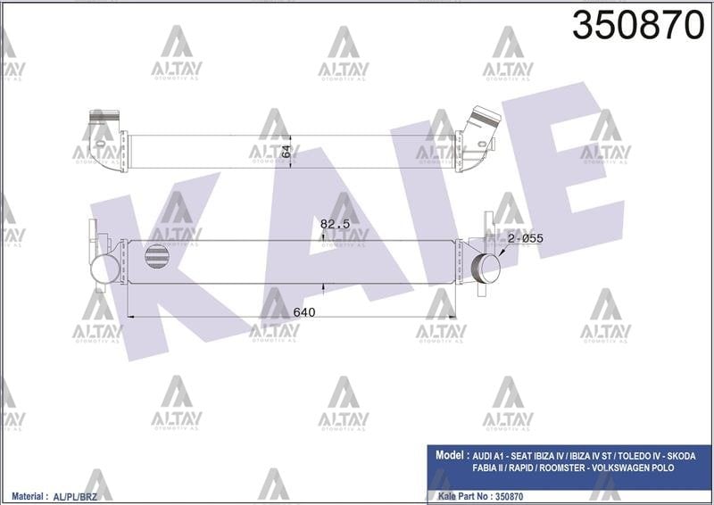 TURBO RADYATÖRÜ (INTERCOOLER) POLO / FABIA / IBIZA 10=> CAYB-CAYC-CAYD-CFWA 1.2 TDI-1.6 TDI BRAZING
