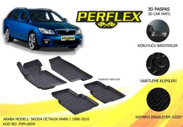 PERFLEX 3D X-MAT HAVUZLU PASPAS ÇEŞİTLERİ SİYAH SKODA OCTAVIA I 1996-2010 3D X-MAT 5 PCS