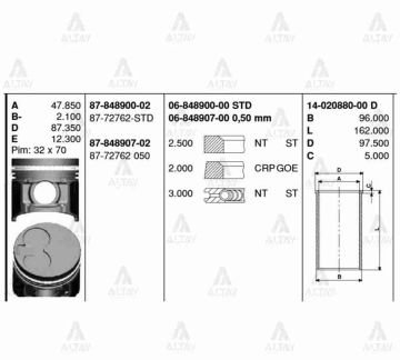 PİSTON SEGMANLI B-2500 ÇELİK TURBO 050