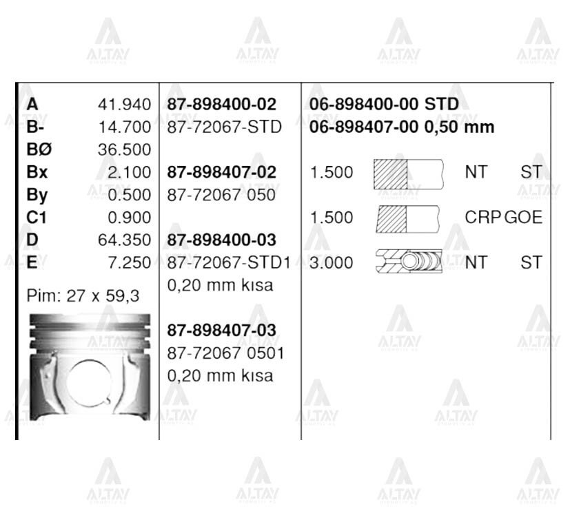 PİSTON SEGMANLI COROLLA 02-06 / YARIS 03-06 1.4 D4D DİZEL STD