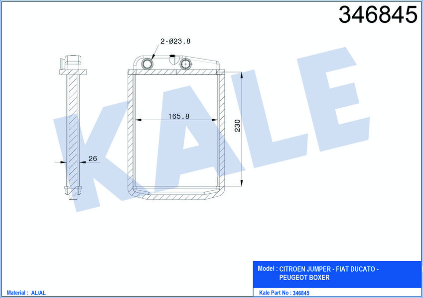 KALE 2081811AB KALORIFER RADYATORU (MOTOR ICI) DUCATO III 2,3 JTD JUMPER III BOXER III 22DT PUMA 06>
