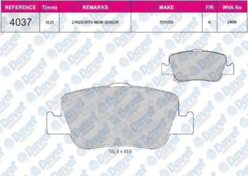 FREN BALATASI ARKA TOYOTA  AURIS 1.4 D4D 1.6 07-> COROLLA 1.4 D4D 1.6 07-12 IKAZ KABLOLU