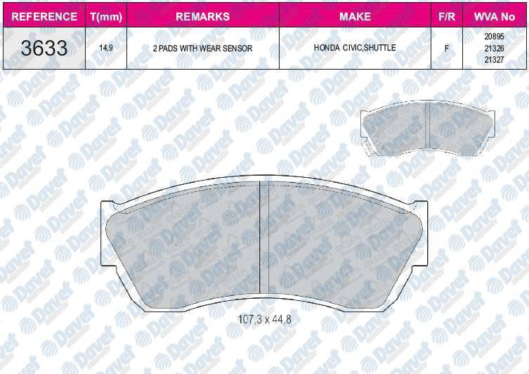 FREN BALATASI ON WVA 20895 HONDA CIVIC DX SIPECIAL HATCHPACK SEDAN X 1.3 84 - 87