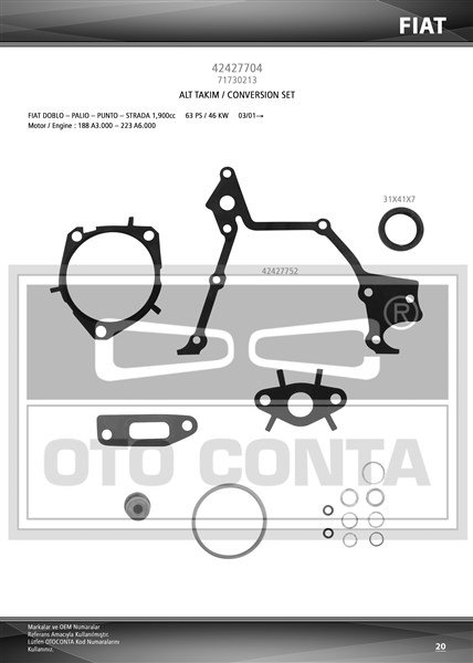 ALT TAKIM CONTA (VİTON KEÇELİ) DOBLO 1.9D-JTD