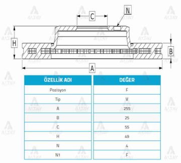 FREN DİSKİ COROLLA 02-06 BENZİNLİ / VERSO 03-06 / PRIUS 04-06 / ÖN HAVALI 255-4