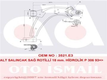 ALT SALINCAK SAĞ ROTİLLİ 18 mm. HİDROLİK P 306 93=>