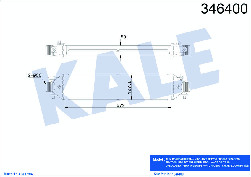 TURBO RADYATORU DOBLO III PUNTO BRAVO 1,4TJET / 1,6DMULTIJET / 1,9DMULTIJET
