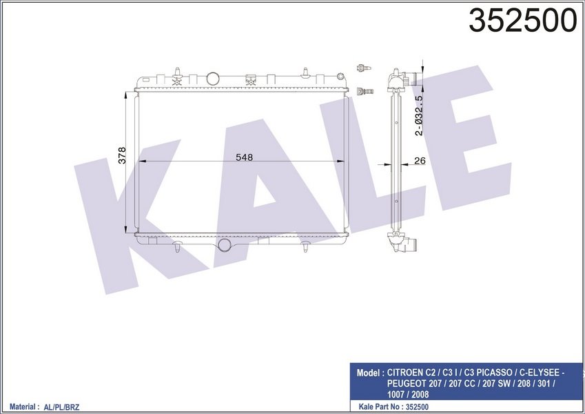 MOTOR SU RADYATORU MEKANIK P301 P1007 P2008 P207 1,6HDI 06> C2 C3 II C ELYSEE 1,4 1,6 1,4HDI 03> EP:27 21 DM2) OLCU: (378×538×28)