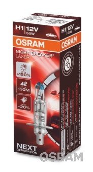 AMPUL 12V H1 55W NIGHT BREAKER LASER % 150 GÜÇLÜ % 20 BEYAZ IŞIK (İKİLİ AMBALAJ)