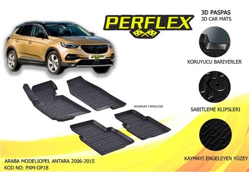 PERFLEX 3D X-MAT HAVUZLU PASPAS ÇEŞİTLERİ SİYAH OPEL ANTARA 2006-2015 3D X-MAT 5 PCS