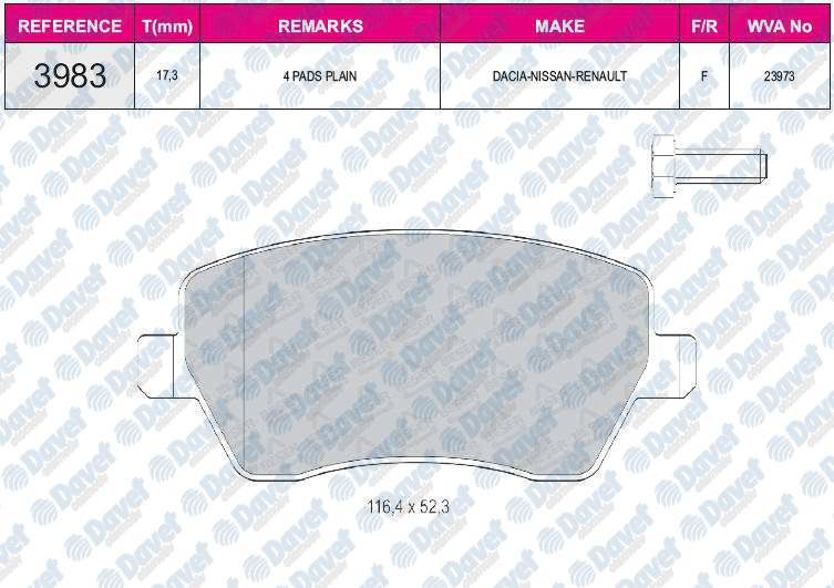 Fren Balatası On Wva 23973 Renault Clıo Iıı Modus 04-> Nıssan Mıcra K12 03-10 Note 07->