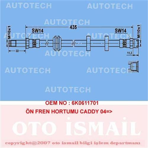 ÖN FREN HORTUMU CADDY II 1.4-1.4 16V (95-04) GOLF II 1.6 (95-97) 1.9 SDI-1.9 TDI (95-04)