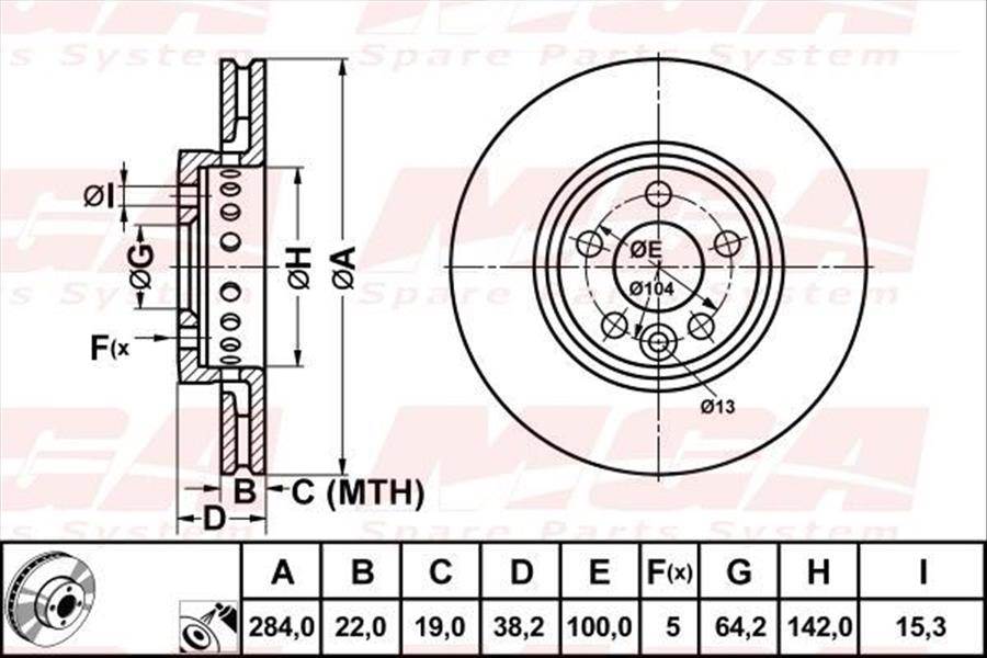 FREN DISK ON HAVA KANALLI 284-5 ( ROVER: 75 00 - 05 )