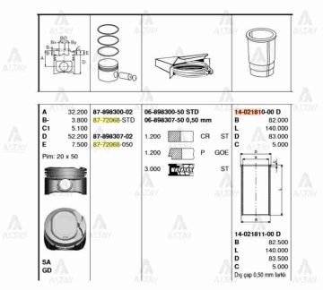 PİSTON SEGMANLI COROLLA 00-06 1.6L VVT-I 1ZZFE - 3ZZFE 79.00mm STD
