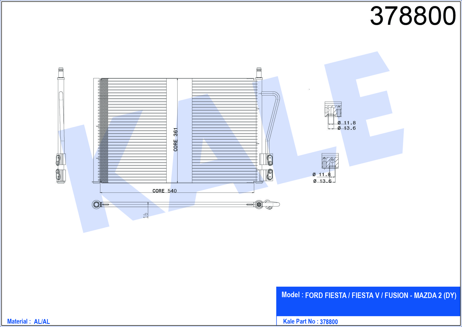 RADYATÖR KLİMA FIESTA V 02-08 / FUSION 04-12 / 1.25-1.3-1.4TDCI-1.4 16V-1.6 16V-1.6TDCI