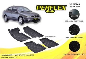 PERFLEX 3D X-MAT HAVUZLU PASPAS ÇEŞİTLERİ SİYAH SEAT TOLEDO 1999-2006 3D X-MAT 5 PCS