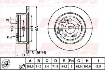 FREN DISK ARKA DUZ 302-5 ( HYUNDAI: SANTAFE 06 - 10 )