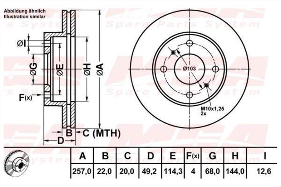 FREN DISK ON HAVA KANALLI 257-4 ( NISSAN: PRIMERA P10 P11 ALMERA II 90 - 97 )