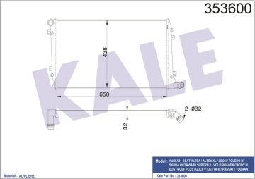 MOTOR SU RADYATORU (BRAZING - 650×446×32) CADDY PASSAT GOLF JETTA OCTAVIA TOURAN SUPERB 1,9 / 2,0TDI CFHC 04>13