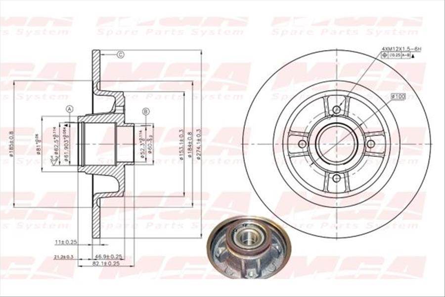 FREN DISK ARKA RULMANLI 274-4 ( RENAULT: MEGANE I SCENIC GRAND SCENIC )
