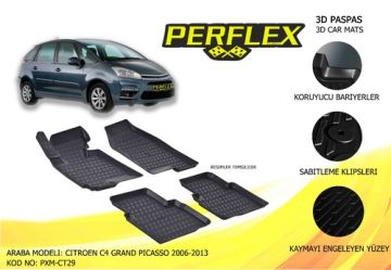 (PXM-CT29) PERFLEX 3D X-MAT HAVUZLU PASPAS SİYAH CITROEN C4 GRAND PICASSO 2006-2013 3D X-MAT 5 PCS