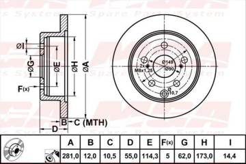 FREN DISK ARKA DUZ 281-5(TOYOTA RAV4 06>11  /RAV4 13->> )