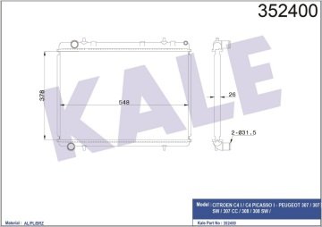 MOTOR RADYATORU P307 C4 MANUEL EW10A (2,0 16V) OLCU: (378×538×26) / (01 06)