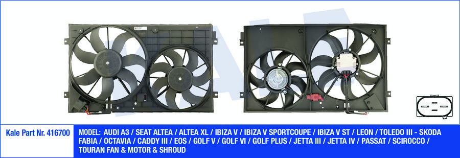FAN MOTORLARI+DAVLUMBAZ KOMPLE DUAL KIT (200W 360 / 150W 295mm) CADDY III 09>16> BEETLE 12> CC 12> GOLF V VI 04>07>13 JETTA 06> PASSAT 09>15 SCIROCCO 09> TIGUAN 08> TOURAN 09>15 AUDI A3 04>13 TT 07>14 ALTEA 04>15 