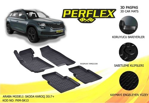 PERFLEX 3D X-MAT HAVUZLU PASPAS ÇEŞİTLERİ SİYAH SKODA KAROQ 2017+ 3D X-MAT 5 PCS