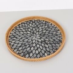ANİTA 40 X3 CM SEDEFLİ BLACK RATTAN TEPSİ & DUVAR DEKORU