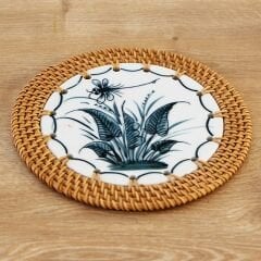 RATTAN ÇERÇEVELİ 16 CM. YAPRAK & YUSUFCUK DESENLİ DEKORATİF OBJE