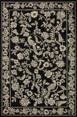 155x230 cm BEJ SİYAH ÇİÇEK VE KUŞ BASKI RF DOKUMA TABAN DİJİTAL BASKILI HALI