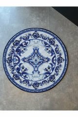 120 CM ÇAP YUVARLAK LACİVERT BEYAZ BLUE BLANC DOKUMA TABAN DEKORATİF HALI