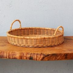 BALSU DOĞAL RATTAN KULPLU TEPSİ 45X 8/14 CM