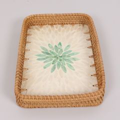 ANİTA DİKDÖRTGEN SEDEFLİ RATTAN TEPSİ 30X20X4.5 CM